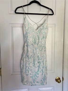 Windsor White Mini Dress with Mint Sequin Embellishment
